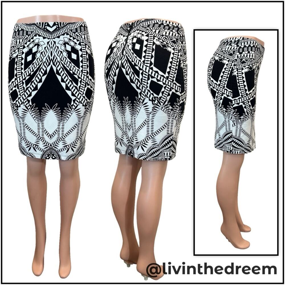 Tart Collections Tribal Print Pencil Skirt in Black & White SZ S $98